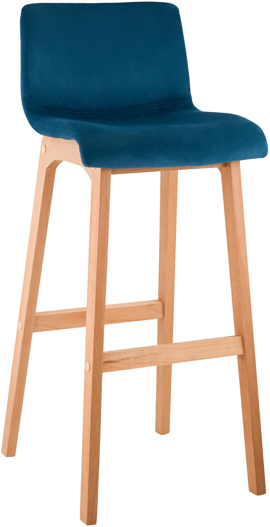 Barkruk Fluweel Blauw – Kruk – Ergonomisch comfort – Met stevige beukenhouten poten Kleur blauw