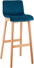 Barkruk Fluweel Blauw – Kruk – Ergonomisch comfort – Met stevige beukenhouten poten Kleur blauw
