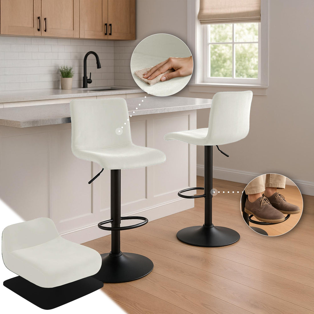 Moderne Fluwelen Barkruk - Verstelbare Hoogte voor Comfort - Elegante Stijl en Stevigheid Kleur crème