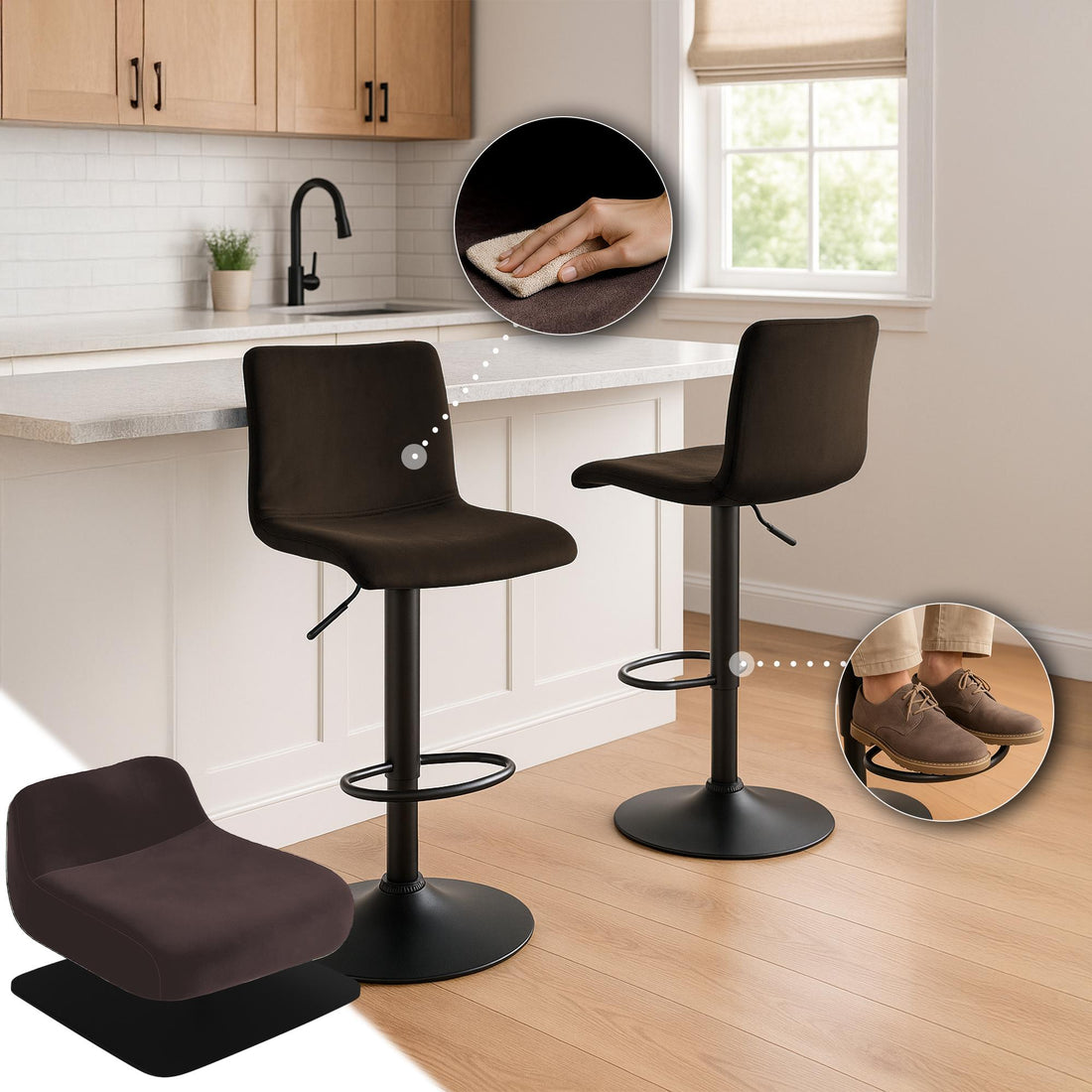 Barkruk Fluwelen Design - Moderne Look, Hoog Zitcomfort & Verstelbaar Frame Kleur bruin