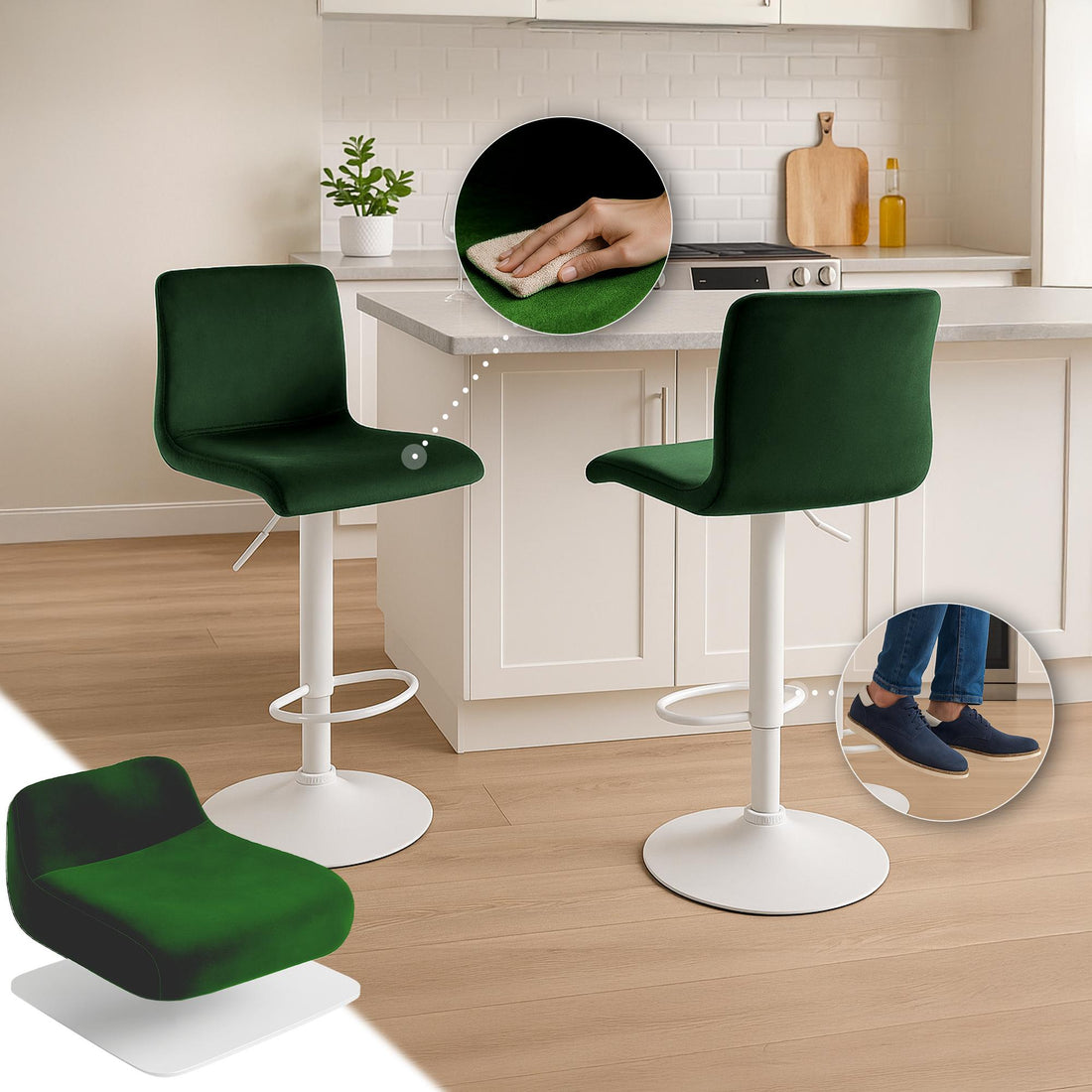 Fluwelen Barkruk - Moderne Design - 360° Draaibaar en Verstelbaar voor Optimaal Zitcomfort Kleur groen