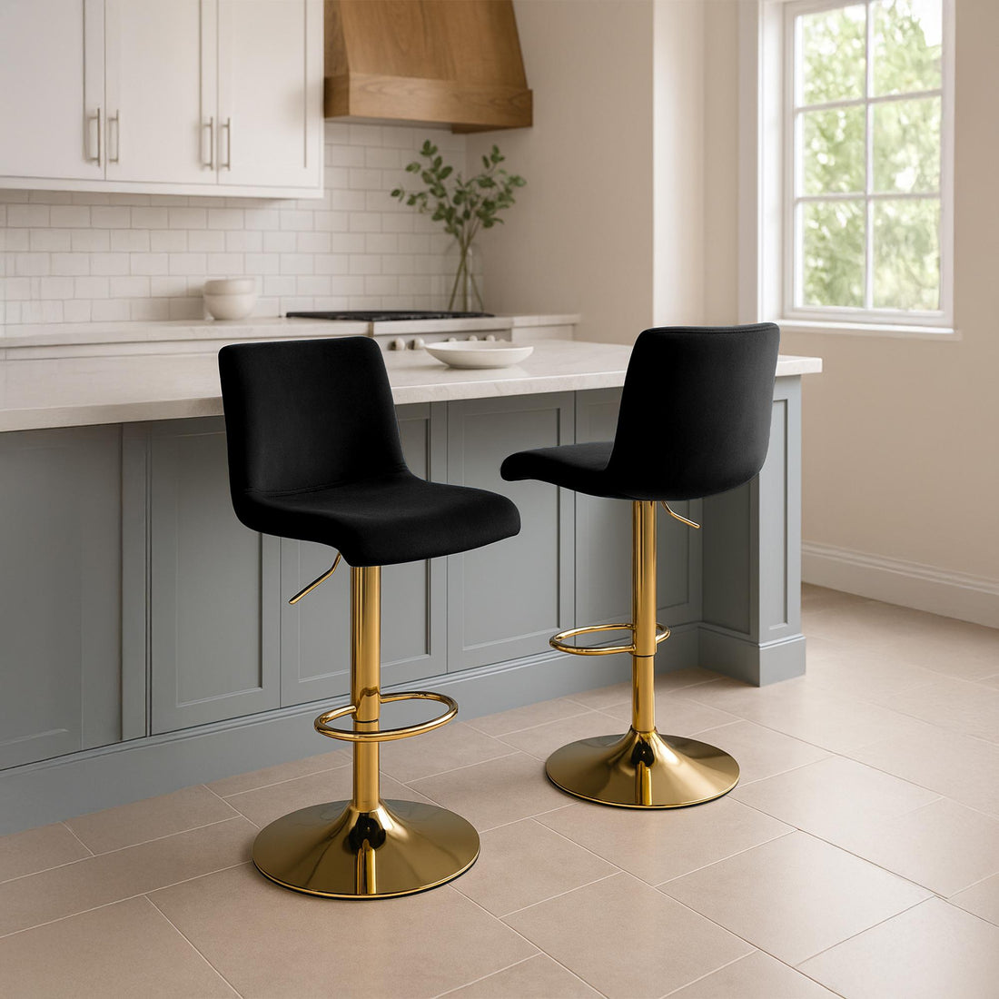 Barkruk Fluweel Zwart - Zitmeubel - Verstelbare Hoogte, Moderne Stijl Kleur zwart