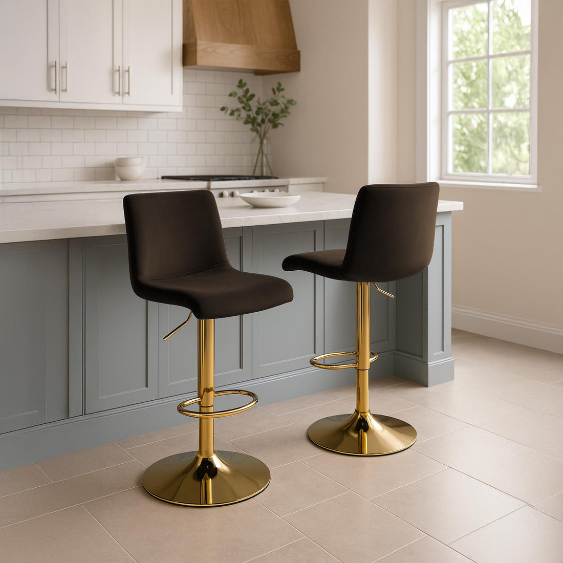 Barkruk Hover - Fluwelen Stoel - Draaibaar Comfort - Metaal Goud Kleur bruin