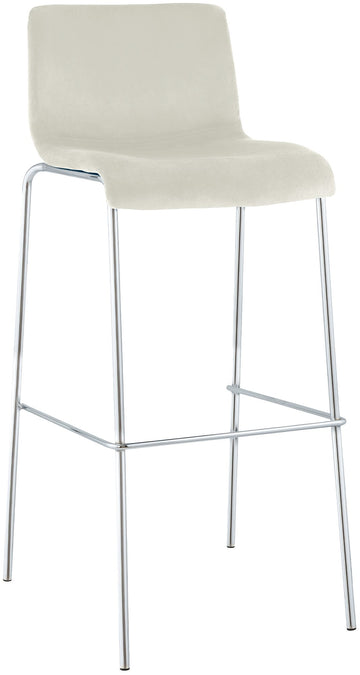 Barkruk Fluweel – Barstoel – Comfortabel zitvlak – Chroomkleurig frame – Crème – 75 cm Kleur crème
