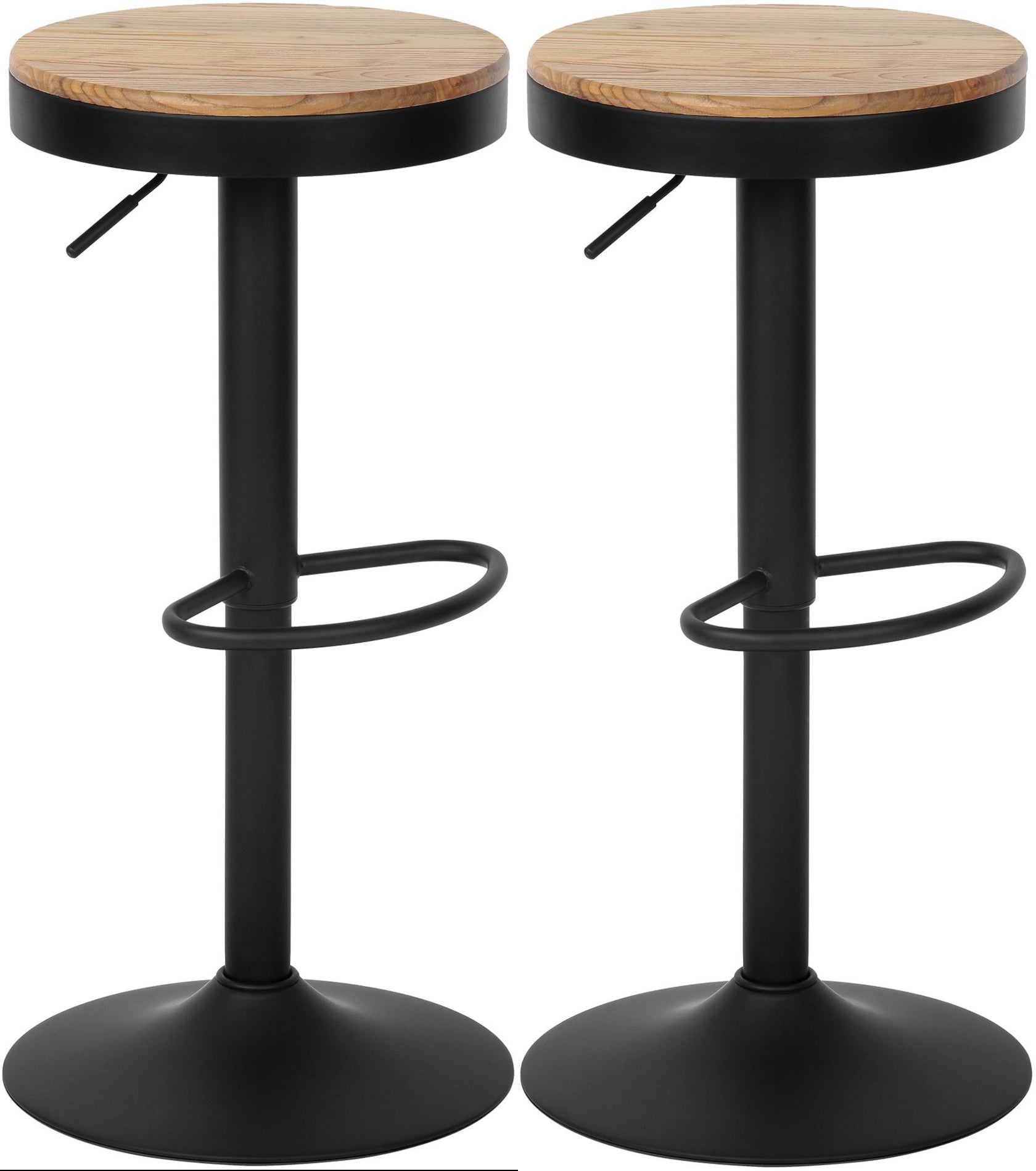 Set van 2 Barkrukken - Hoogwaardige Krukken - Verstelbaar & 360° Draaibaar Design Kleur natuur