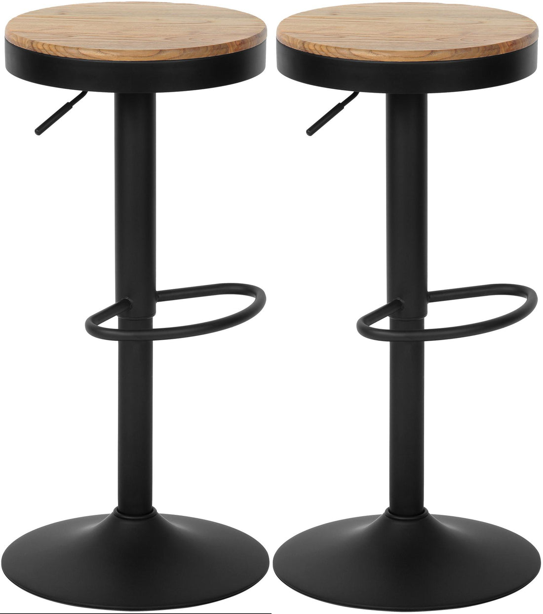 Set van 2 Barkrukken - Hoogwaardige Krukken - Verstelbaar & 360° Draaibaar Design Kleur natuur