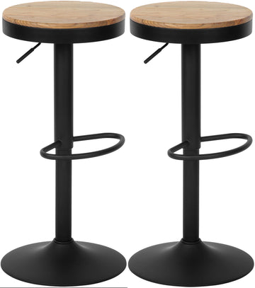 Set van 2 Barkrukken - Hoogwaardige Krukken - Verstelbaar & 360° Draaibaar Design Kleur natuur