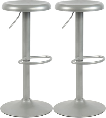 Set van 2 Metalen Barkrukken - Stijlvolle Designkrukken - In Hoogte Verstelbaar 58-78 cm Kleur zilver
