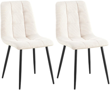 Set van 2 Eetkamerstoelen - Dinerstoelen - Comfortabele Bekleding Kleur crème