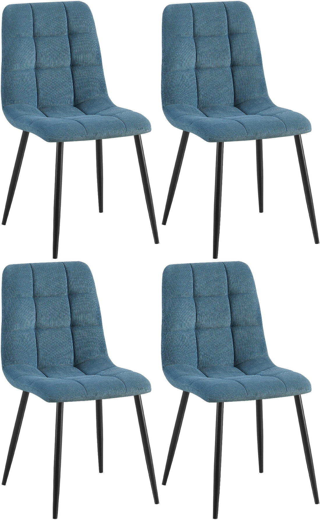Set van 4 Eetkamerstoelen - Keukenstoelen - Hoog Zitcomfort, Stevig Metaal Frame Kleur blauw