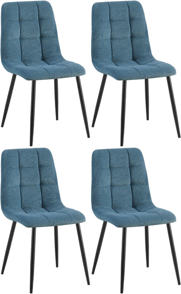 Set van 4 Eetkamerstoelen - Keukenstoelen - Hoog Zitcomfort, Stevig Metaal Frame Kleur blauw