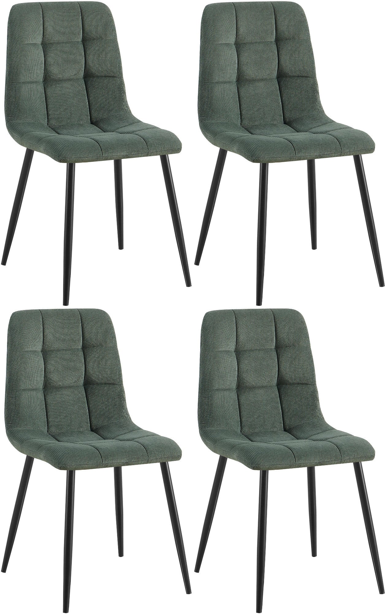 Set van 4 Eetkamerstoelen - Keukenstoelen - Hoog Zitcomfort, Met Bodembeschermers Kleur groen