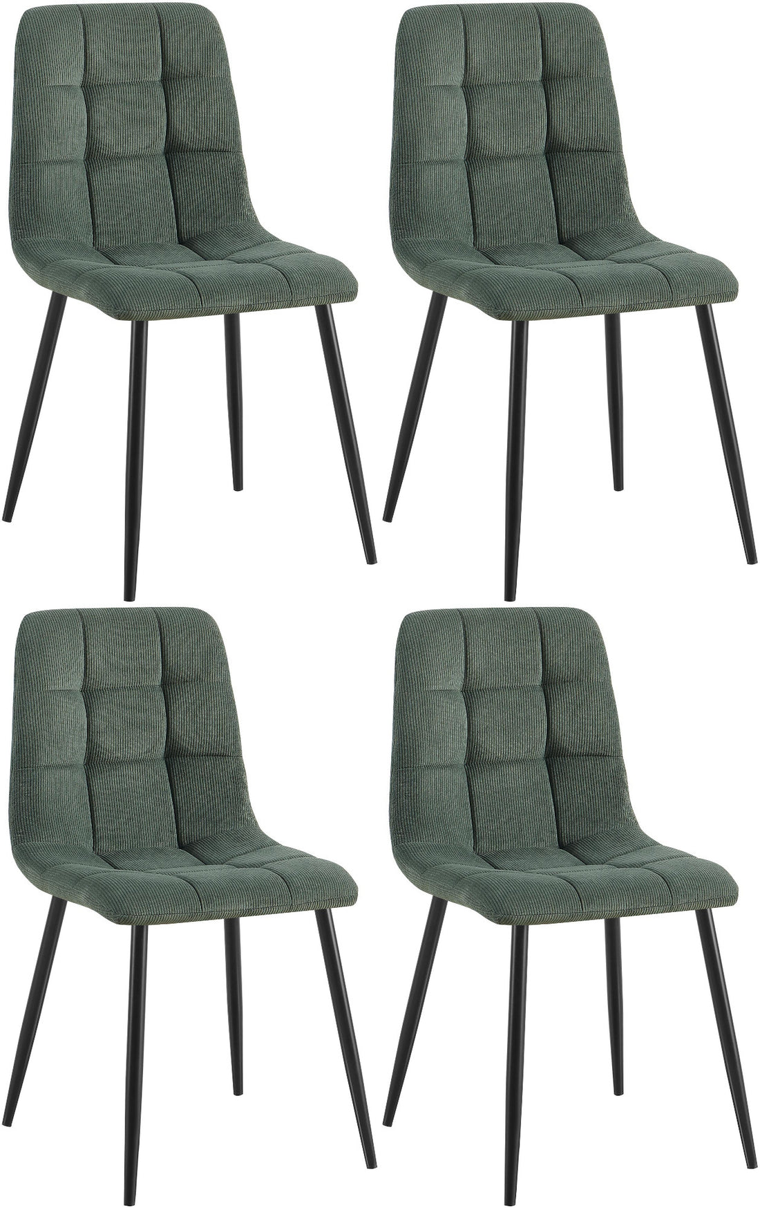 Set van 4 Eetkamerstoelen - Keukenstoelen - Hoog Zitcomfort, Met Bodembeschermers Kleur groen