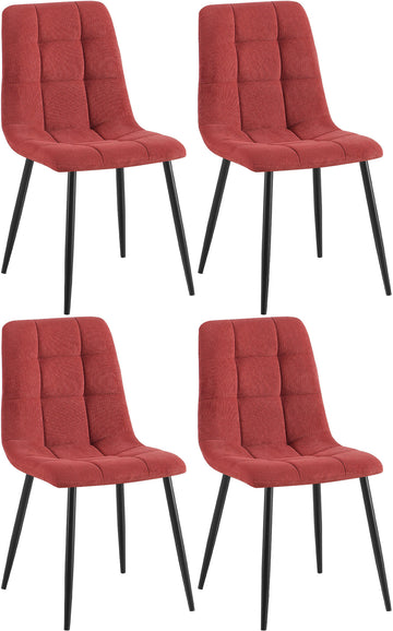 Set van 4 Moderne Eetkamerstoelen - Keukenstoelen - Optimaal Zitcomfort Kleur bordeauxrood