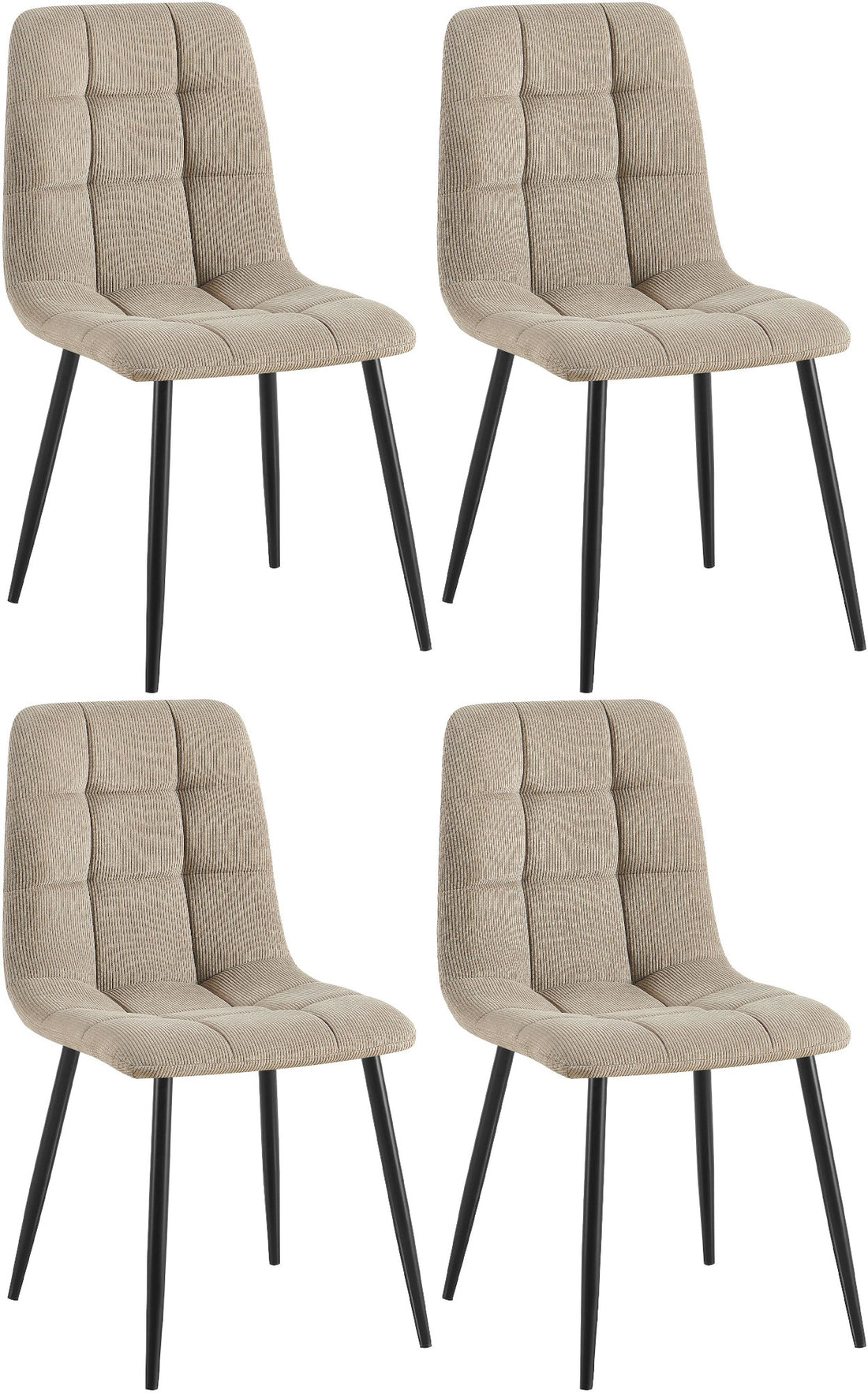 4-delige set Eetkamerstoelen - Dinertafels - Hoog zitcomfort, Zwart Metalen Frame Kleur taupe