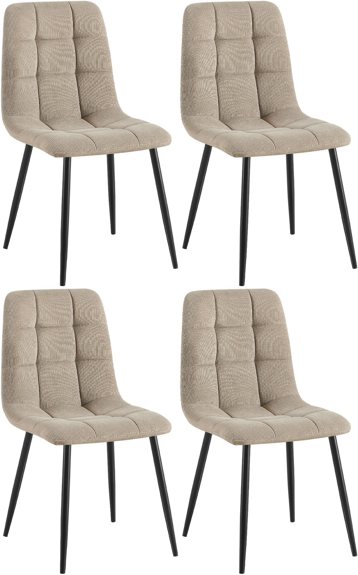 4-delige set Eetkamerstoelen - Dinertafels - Hoog zitcomfort, Zwart Metalen Frame Kleur taupe