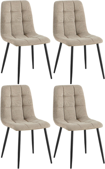 4-delige set Eetkamerstoelen - Dinertafels - Hoog zitcomfort, Zwart Metalen Frame Kleur taupe