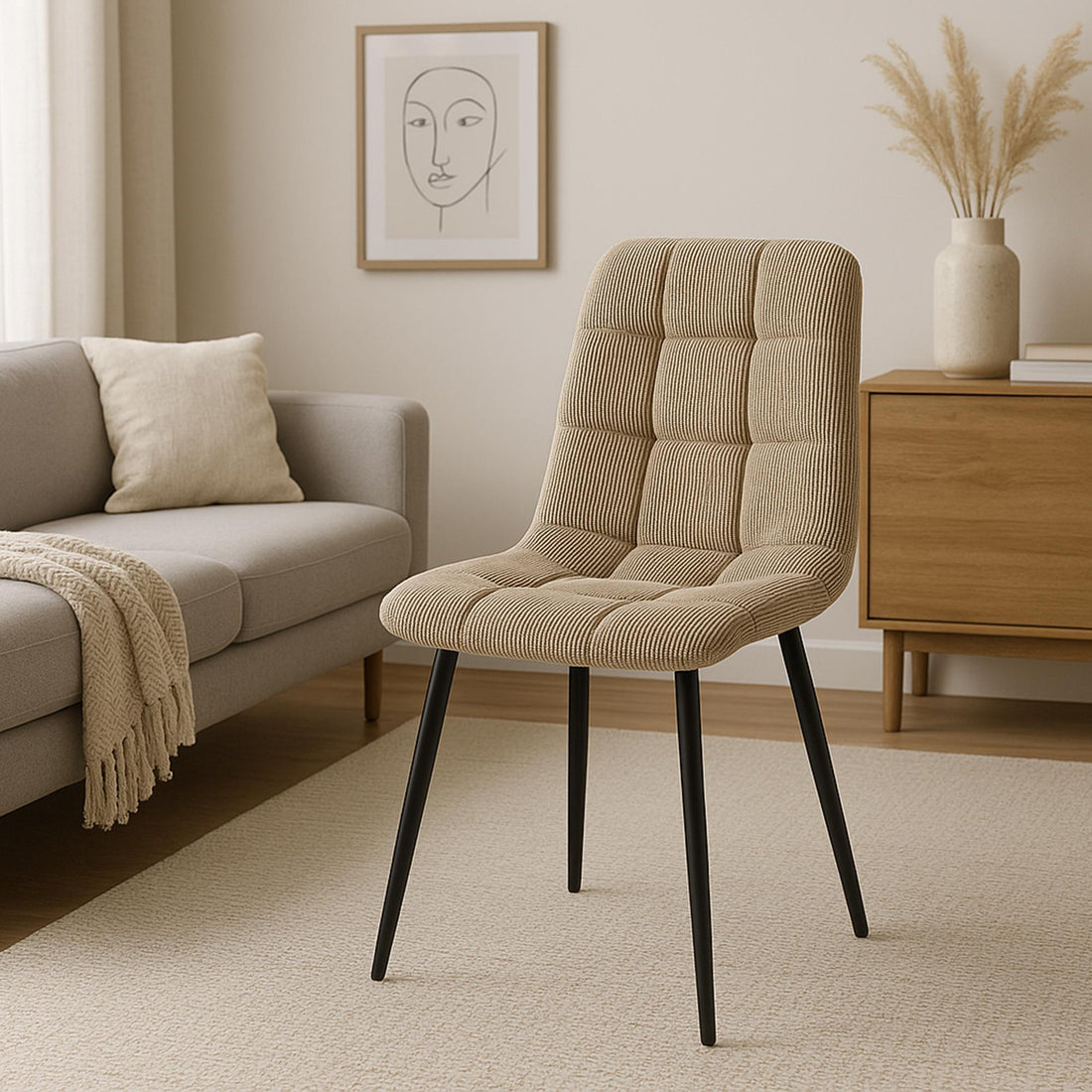 4-delige set Eetkamerstoelen - Dinertafels - Hoog zitcomfort, Zwart Metalen Frame Kleur taupe