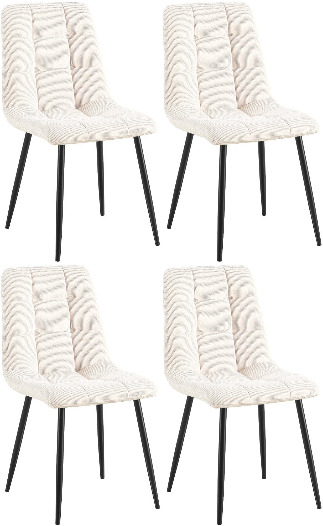 Set van 4 Eetkamerstoelen - Keukenstoelen - Hoog Zitcomfort, Stevige Constructie Kleur crème