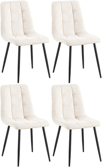 Set van 4 Eetkamerstoelen - Keukenstoelen - Hoog Zitcomfort, Stevige Constructie Kleur crème
