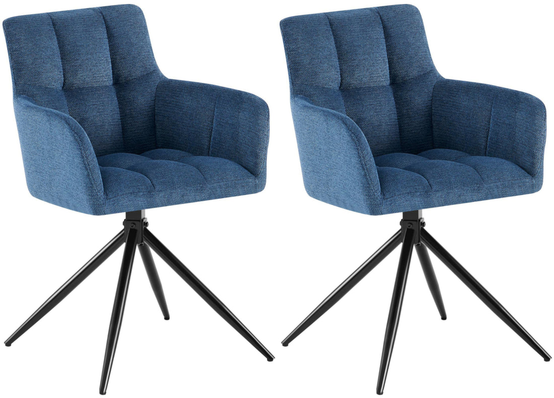 Set van 2 Eetkamerstoelen - Fauteuils - Hoog zitcomfort, donkerblauw stof Kleur donkerblauw