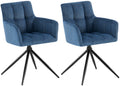 Set van 2 Eetkamerstoelen - Fauteuils - Hoog zitcomfort, donkerblauw stof Kleur donkerblauw