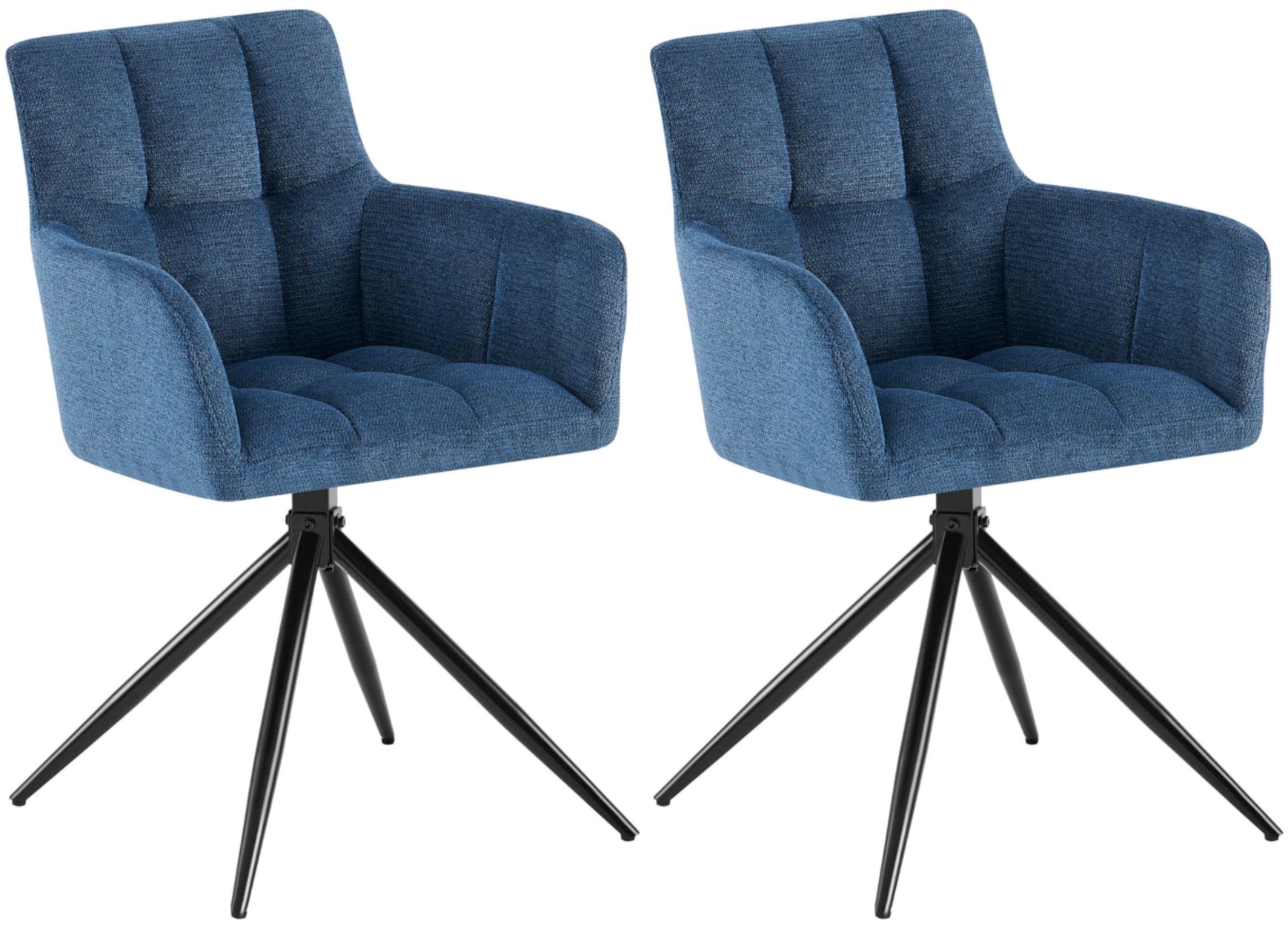 Set van 2 Eetkamerstoelen - Fauteuils - Hoog zitcomfort, donkerblauw stof Kleur donkerblauw
