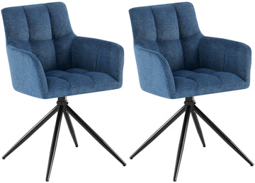 Set van 2 Eetkamerstoelen - Fauteuils - Hoog zitcomfort, donkerblauw stof Kleur donkerblauw