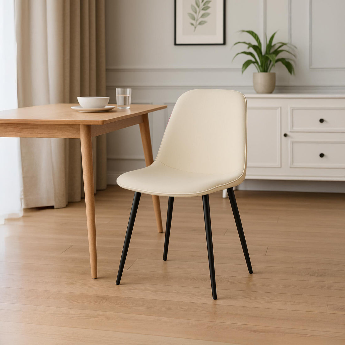 Set van 2 eetkamerstoelen – Velvet stoelen – Ergonomisch comfort – Crème, stabiel metalen frame Kleur crème