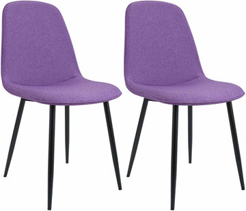 Set van 2 paarse eetkamerstoelen – Gestoffeerde stoelen – Hoog zitcomfort – Stevig metalen frame Kleur paars