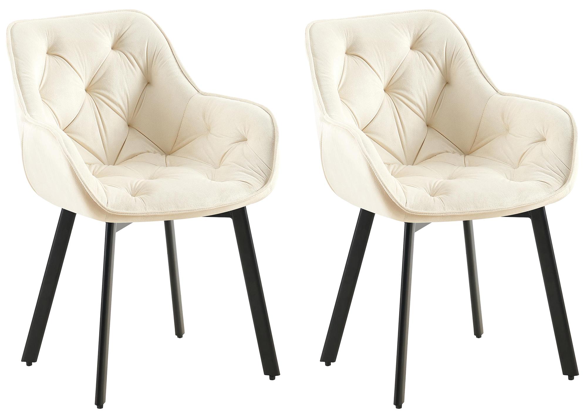2-delige set Fluwelen Eetkamerstoelen – Keukenstoelen – Ergonomisch, draaibaar & extra comfort Kleur crème