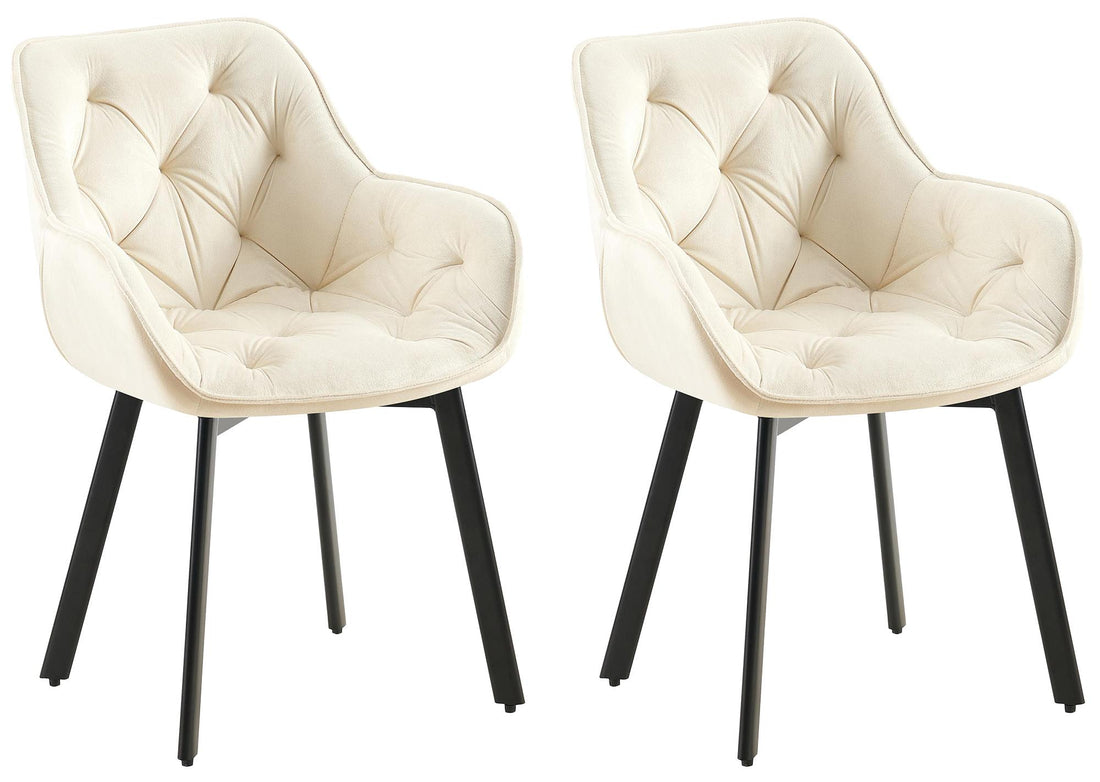2-delige set Fluwelen Eetkamerstoelen – Keukenstoelen – Ergonomisch, draaibaar & extra comfort Kleur crème