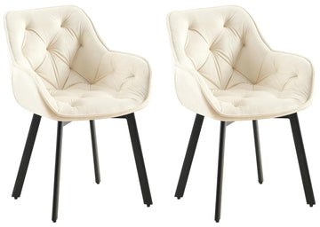 2-delige set Fluwelen Eetkamerstoelen – Keukenstoelen – Ergonomisch, draaibaar & extra comfort Kleur crème