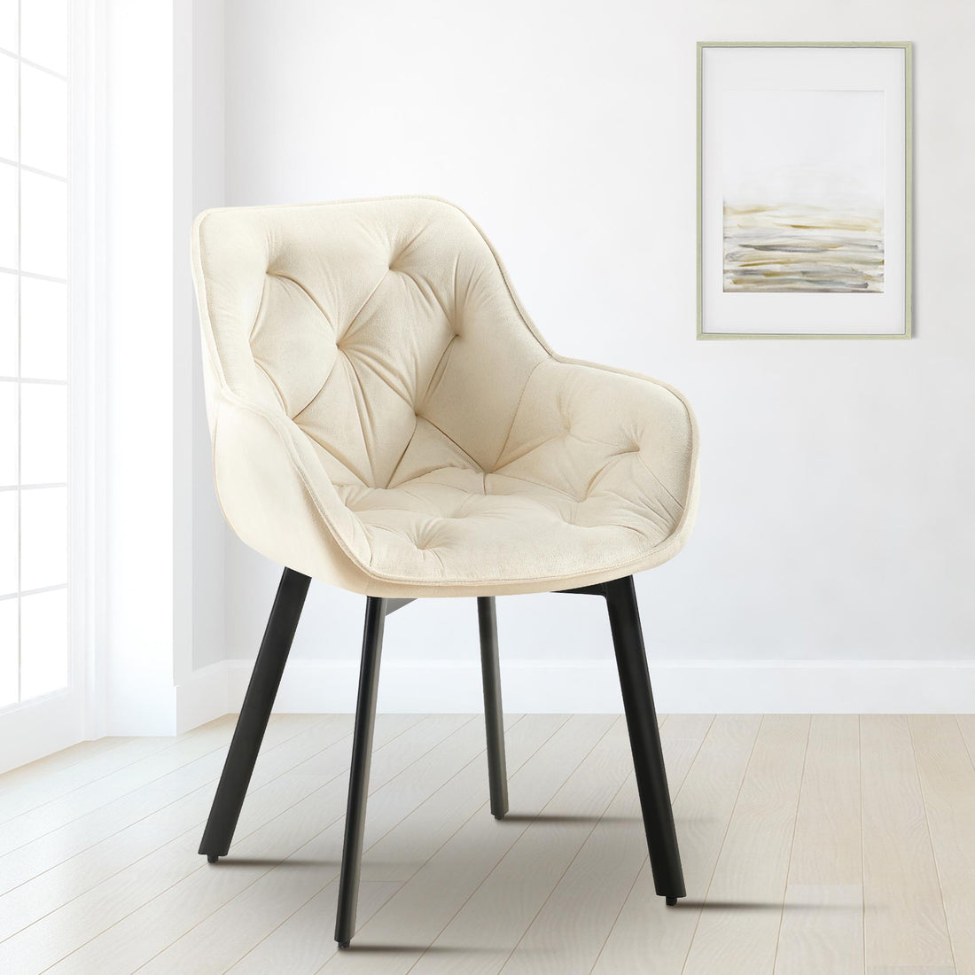 2-delige set Fluwelen Eetkamerstoelen – Keukenstoelen – Ergonomisch, draaibaar & extra comfort Kleur crème