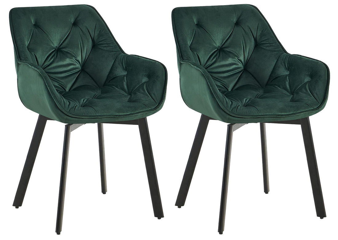 Set van 2 Fluwelen Eetkamerstoelen - Keukenstoelen - 180° draaibaar zitcomfort - Groen Kleur groen