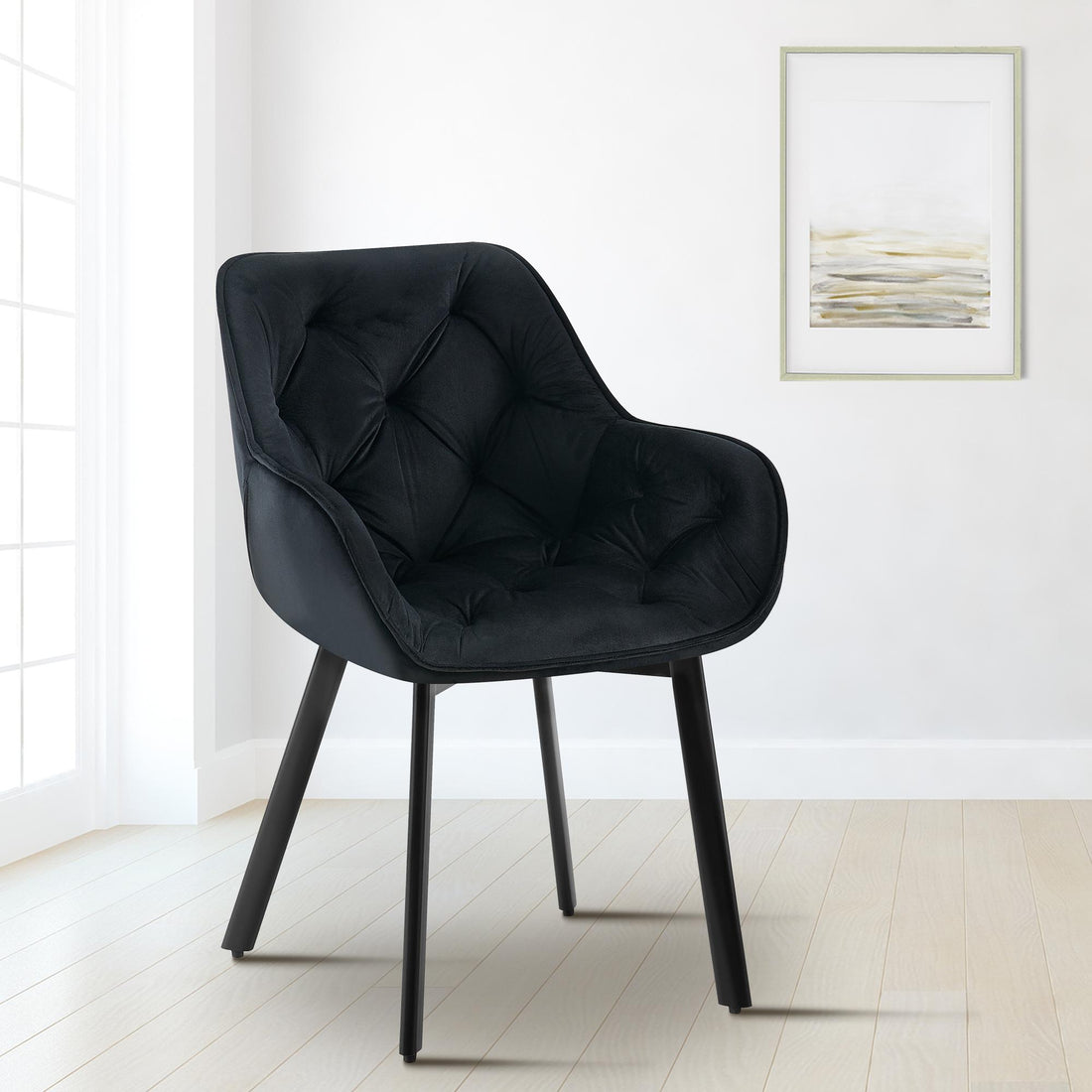 Set van 2 Eetkamerstoelen - Fluwelen Stoelen - 180° Draaibaar & Ergonomisch Comfort - Zwart Kleur zwart