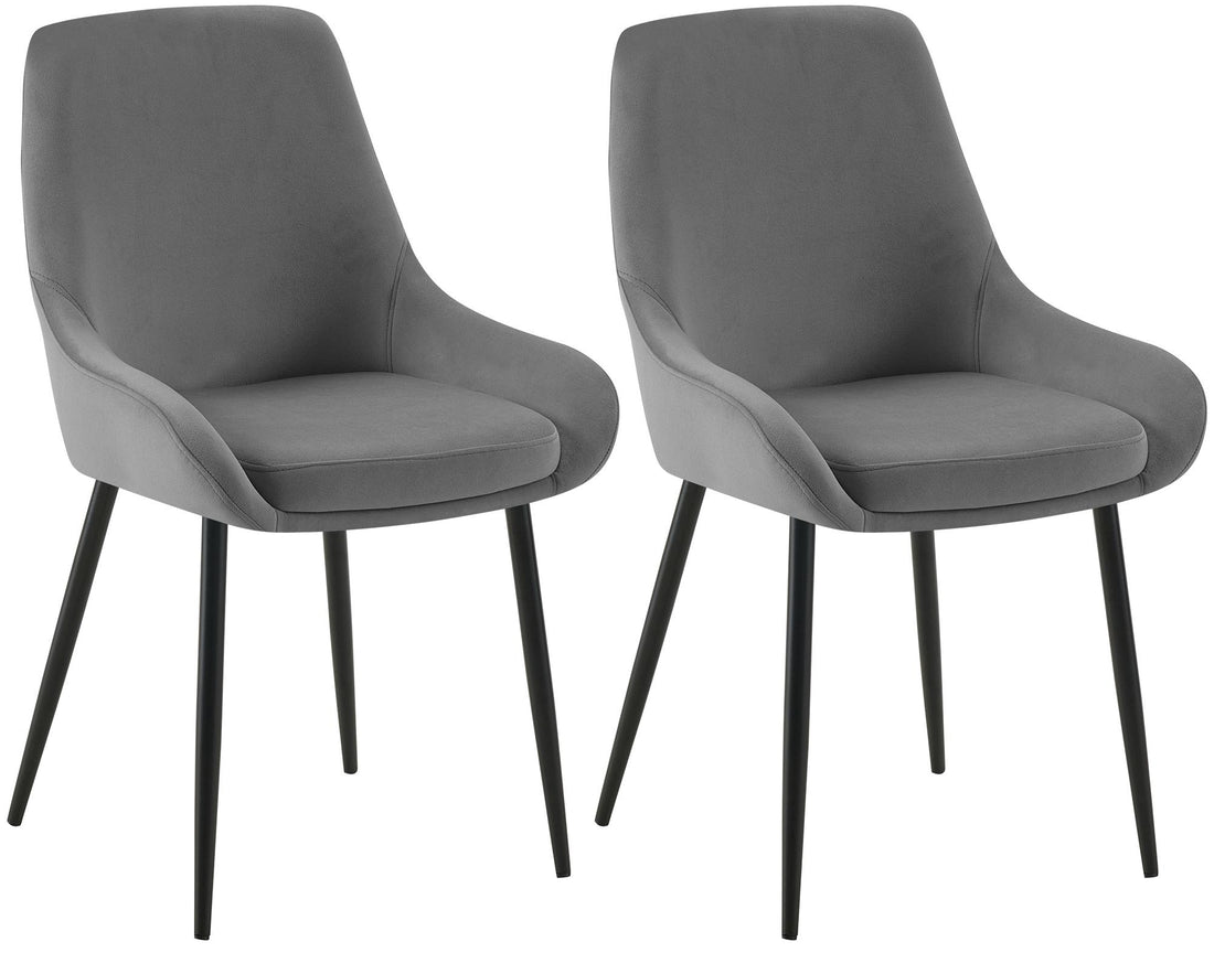 Set van 2 Eetkamerstoelen - Fluwelen Stoelen - Comfortabel & Stevig - Donkergrijs, Matzwart Metaal Kleur donkergrijs