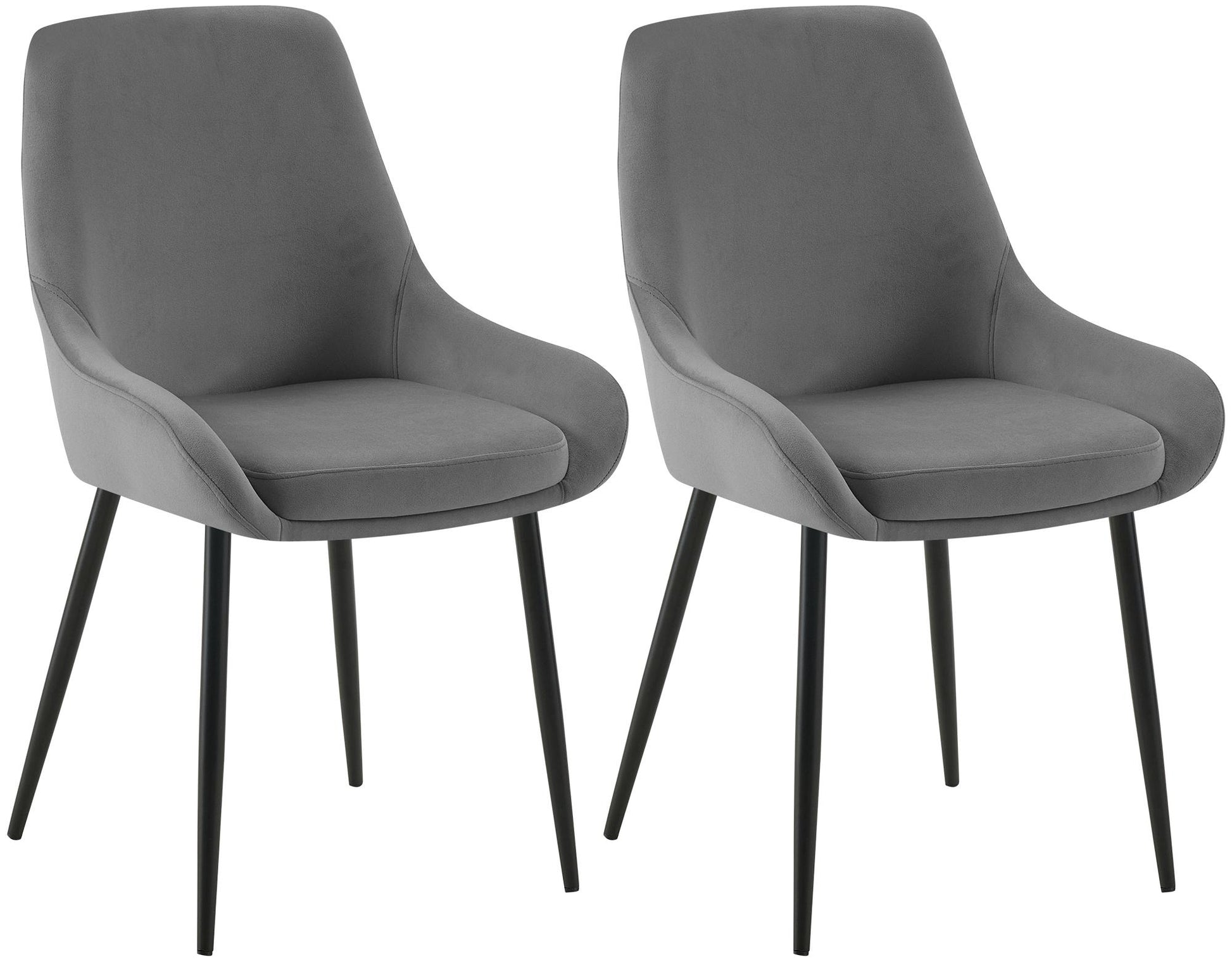 Set van 2 Eetkamerstoelen - Fluwelen Stoelen - Comfortabel & Stevig - Donkergrijs, Matzwart Metaal Kleur donkergrijs