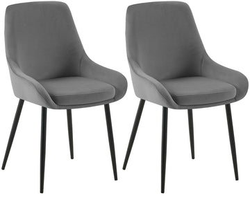 Set van 2 Eetkamerstoelen - Fluwelen Stoelen - Comfortabel & Stevig - Donkergrijs, Matzwart Metaal Kleur donkergrijs
