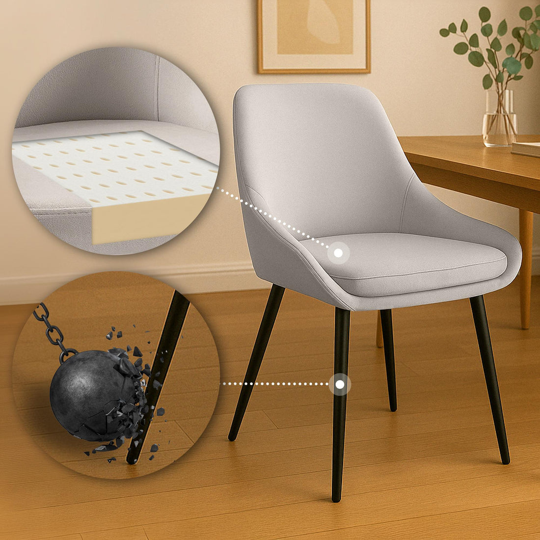 Set van 2 eetkamerstoelen, keukenstoelen, luxe fluwelen bekleding, stevig met armleuningen Kleur grijs
