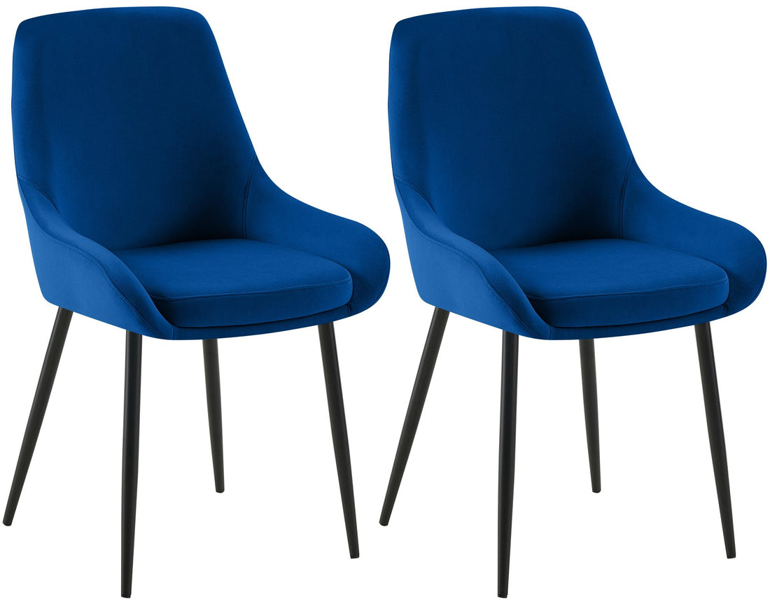 Set van 2 Eetkamerstoelen - Fluwelen Stoelen - Ergonomisch Comfort - Donkerblauw, Matzwart Metaal Kleur donkerblauw
