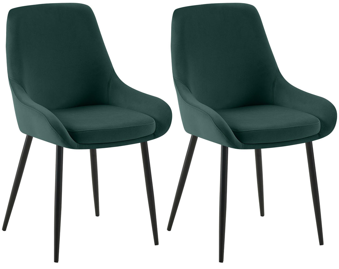 2-delige set Eetkamerstoelen - Fluwelen Stoelen - Luxe comfort - Groene bekleding, metalen poten Kleur groen