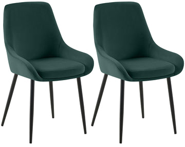 2-delige set Eetkamerstoelen - Fluwelen Stoelen - Luxe comfort - Groene bekleding, metalen poten Kleur groen
