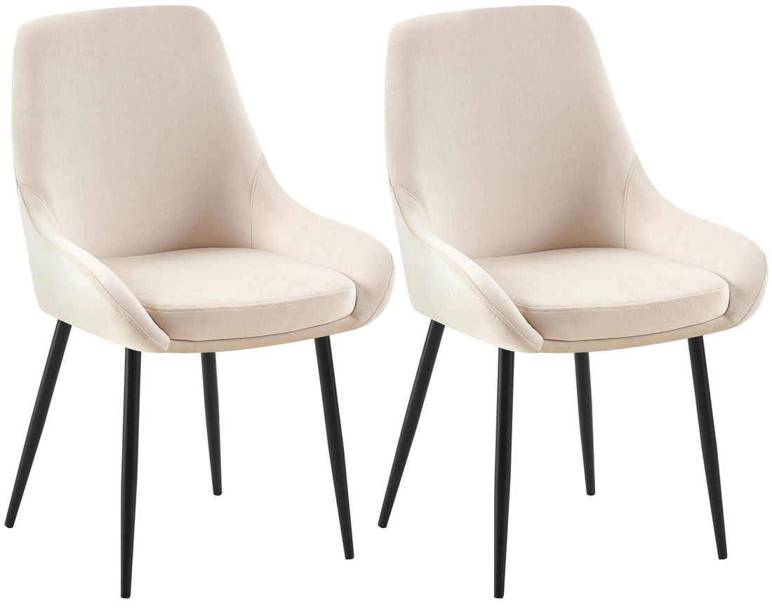 Set van 2 eetkamerstoelen – Fluwelen stoelen – Ergonomisch comfort – Zwart metaal – Elmira crème Kleur crème