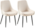 Set van 2 eetkamerstoelen – Fluwelen stoelen – Ergonomisch comfort – Zwart metaal – Elmira crème Kleur crème