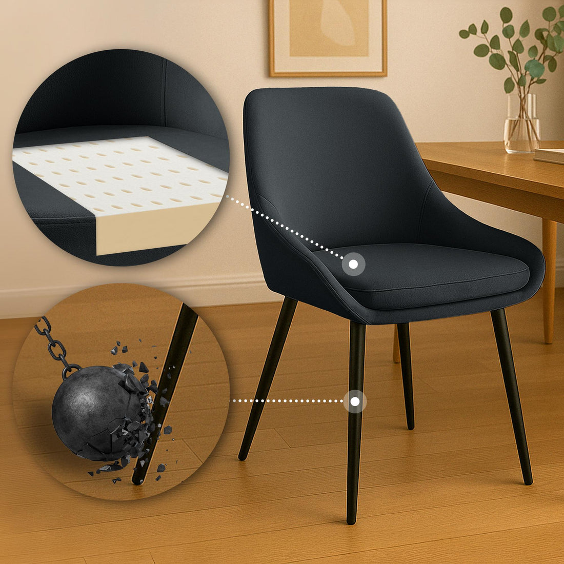 2-delige set Eetkamerstoelen - Fluwelen Stoelen - Luxe comfort, eenvoudig te monteren, modern design Kleur zwart