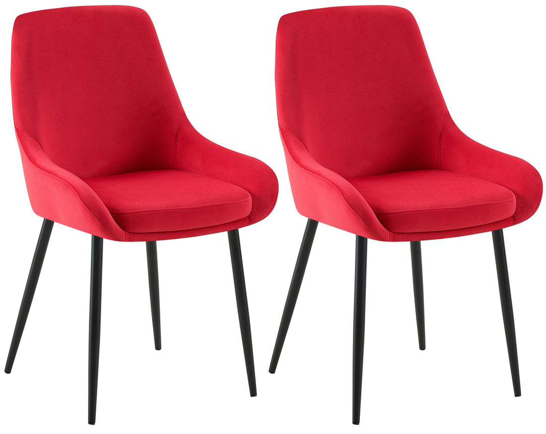 Set van 2 fluwelen eetkamerstoelen - Kuipstoelen - Ultiem zitcomfort, zwart metalen poten Kleur rood