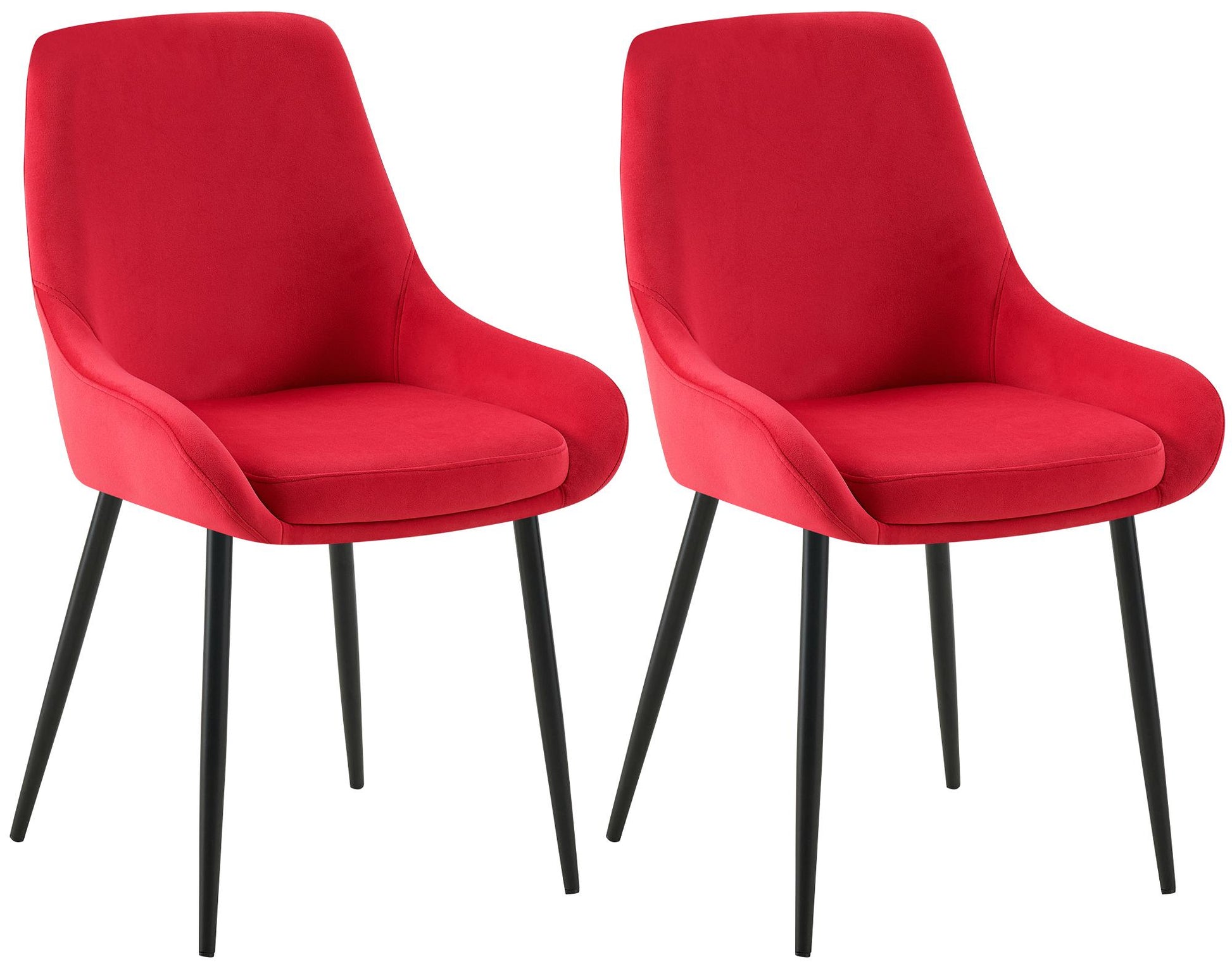 Set van 2 fluwelen eetkamerstoelen - Kuipstoelen - Ultiem zitcomfort, zwart metalen poten Kleur rood