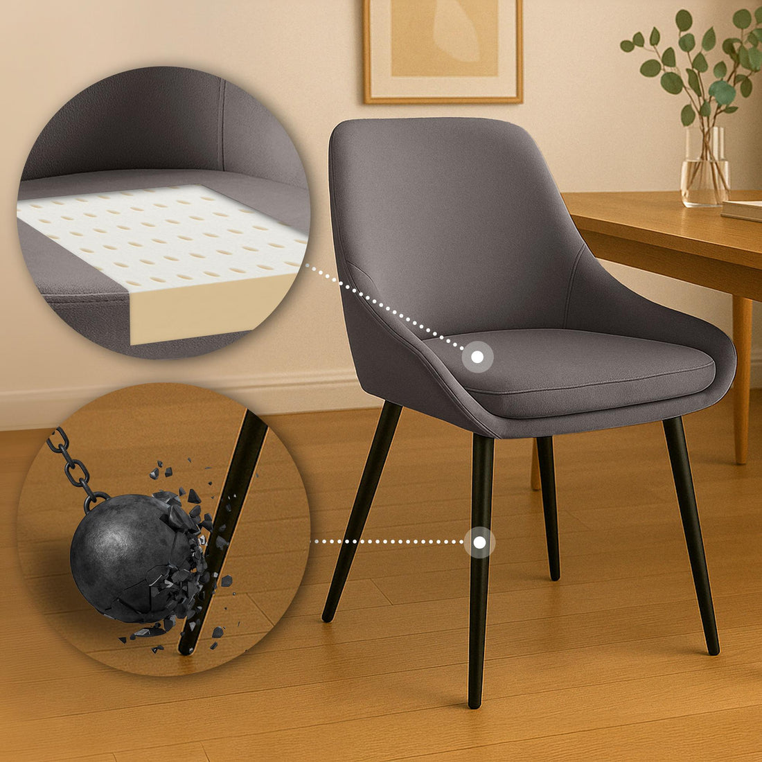 2-delige set Eetkamerstoelen - Velvet Stoelen - Comfortabele zitting & armleuningen, antraciet Kleur antraciet
