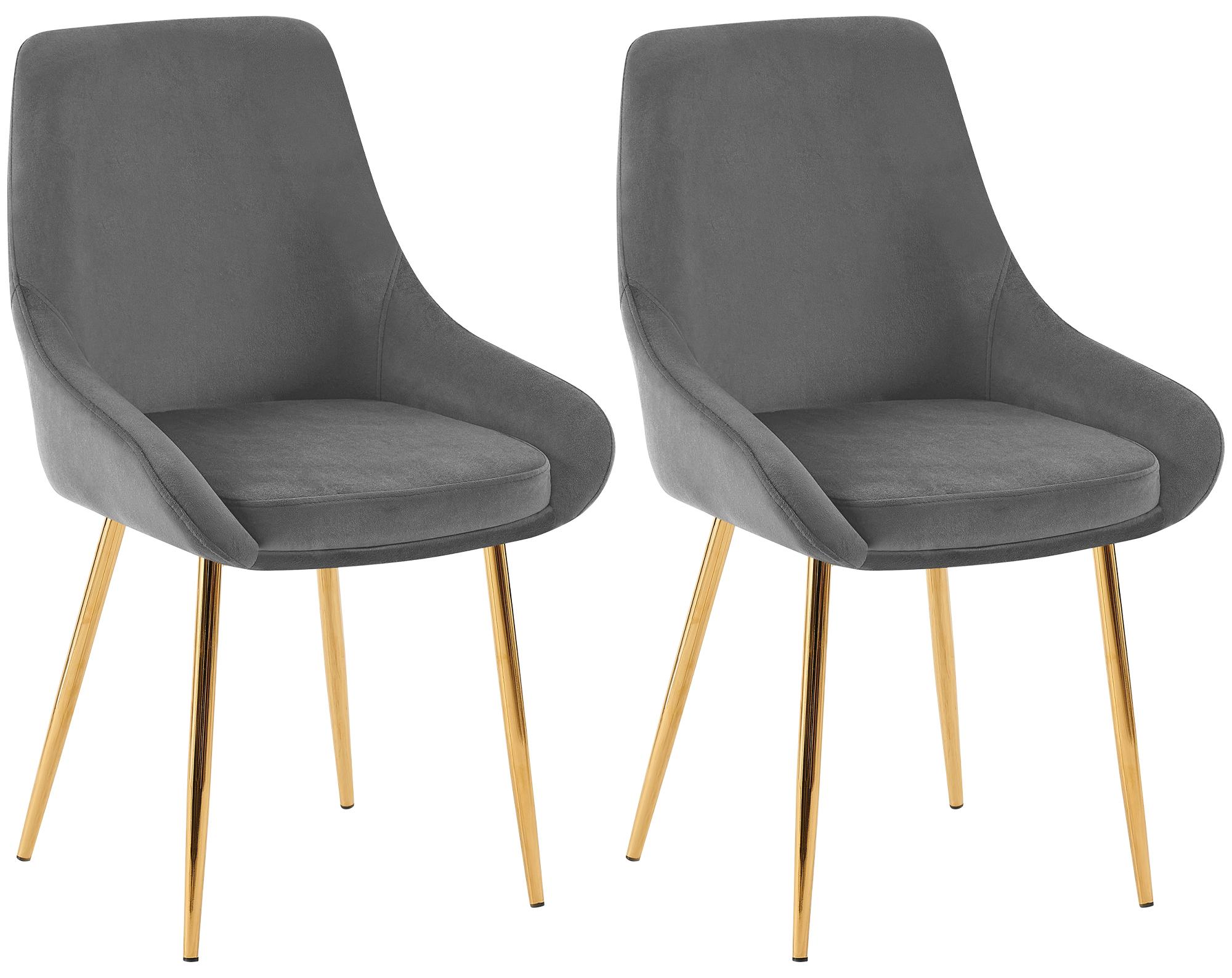 Set van 2 Eetkamerstoelen - Fluwelen Stoelen - Goudkleurig Frame - Luxe & Comfortabel Kleur donkergrijs